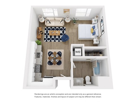 Floor plan for studio, 1 bath, 558 sqft